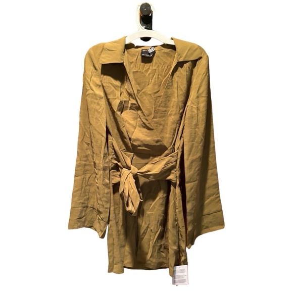 ASOS Design Long Sleeve Tie Front Dress Olive Green Size 4 NWT - Picture 1 of 8